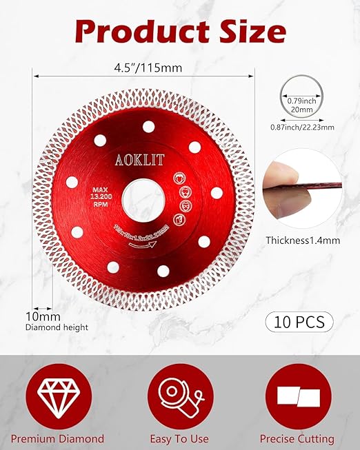 5 Pcs Diamond Saw Blades, 4-1/2" Tile Grinder Blade for Angle Grinder, Super Thin Tile Cutting Disc for Grinder for Cutting Tile Ceramic Porcelain Granite Marbles
