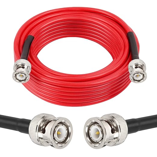 BNC Cable - 20FT RG58 50 Ohm Male to Male Coax Low Loss Extension With Adapter Connector for Antennas, RF Radios, Modems, Oscilloscopes, Spectrum (Red)