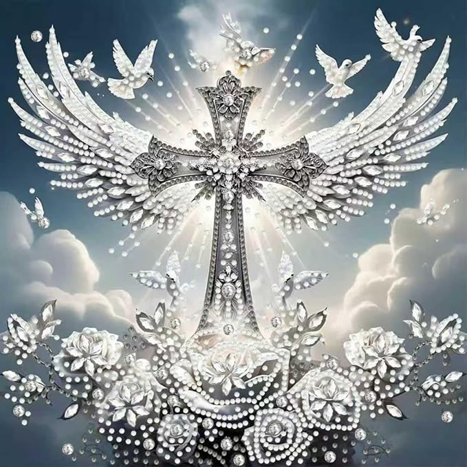 OJTOYART Cross-Angel Wings 5D Diamond Painting Kits by Unknown