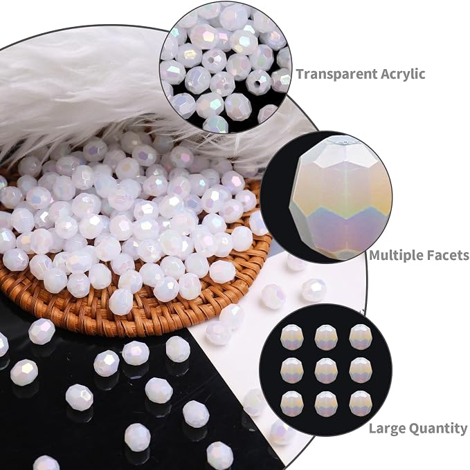 BONNY BOXX 1000pcs 6mm Acrylic Faceted Round Crystal Beads White AB Loose - Image 2
