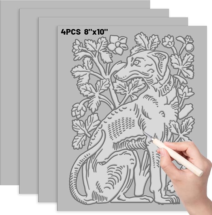 4Pcs Linoleum Blocks for Printmaking, 8 x 10 Inch Linoleum Carving Tools Rubber by WSICSE