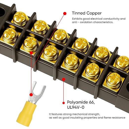 Terminal Block 2 Wrapped 12 Circuits 30A 450v Double-Row Screw terminals and 48 Pieces Connectors