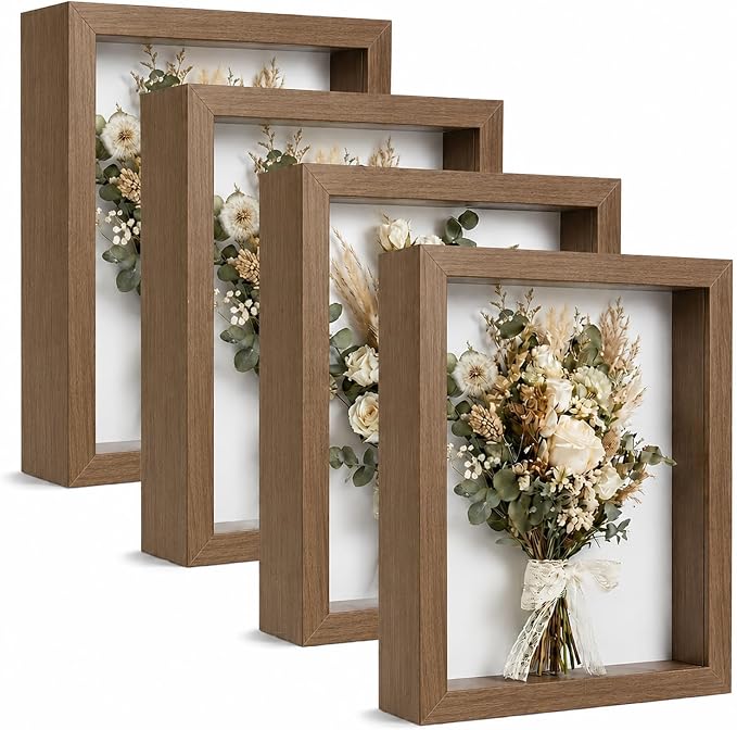 4 Pack 8x10Shadow Box Frame Set, Deep Wood Display Case by Unknown