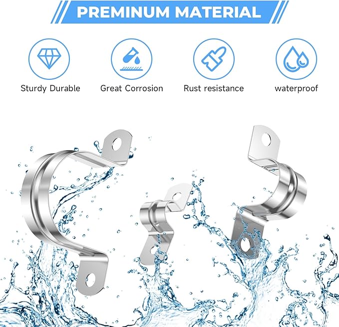 24Pcs 1 1/16 Inch (27mm) 304 Stainless Steel Conduit Clamps, U-Tube Strap Pipe Clamp 2 Hole Strap U Bracket Rigid Pipe Metal Conduit Strap Tension Clips U-tube Clamp