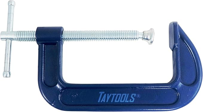 4 Pack Taytools 5 Inch C Clamps Malleable Steel Frame Power Coated Acme Threads Zinc Plated Carbon Steel Spindle and Sliding Bar (4, 5 inch)