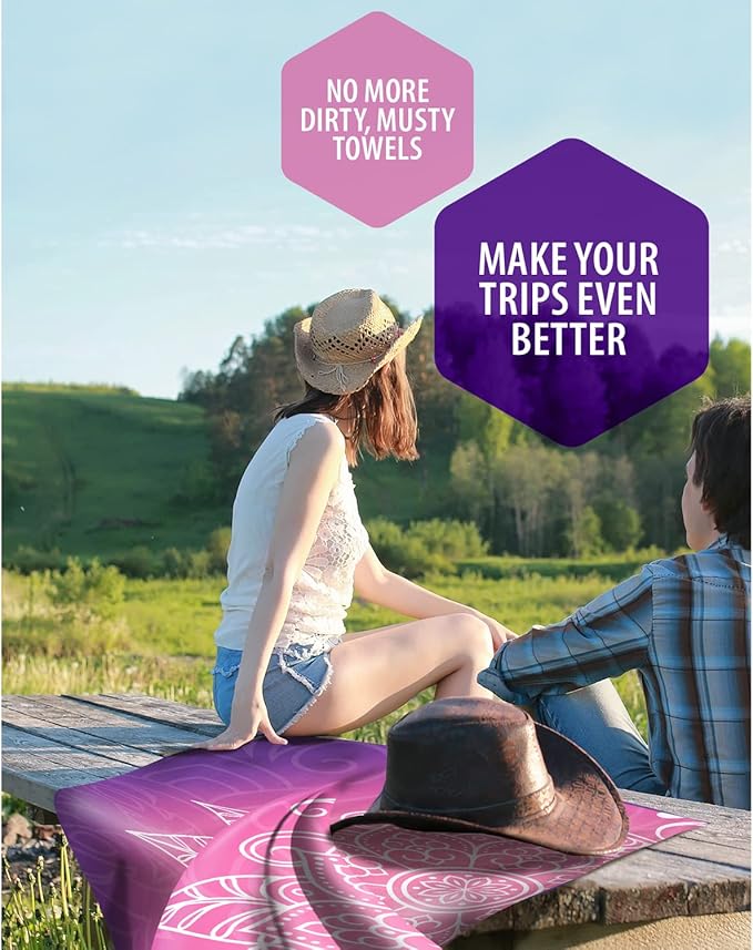 VENTURE 4TH Microfiber Beach Towel: Quick-Dry, Compact, Sand-Free, Absorbent, Sandproof and Lightweight - Perfect for Camping, Beach, and Roadtrips (Purple Mandala Design | 35x78 inches)