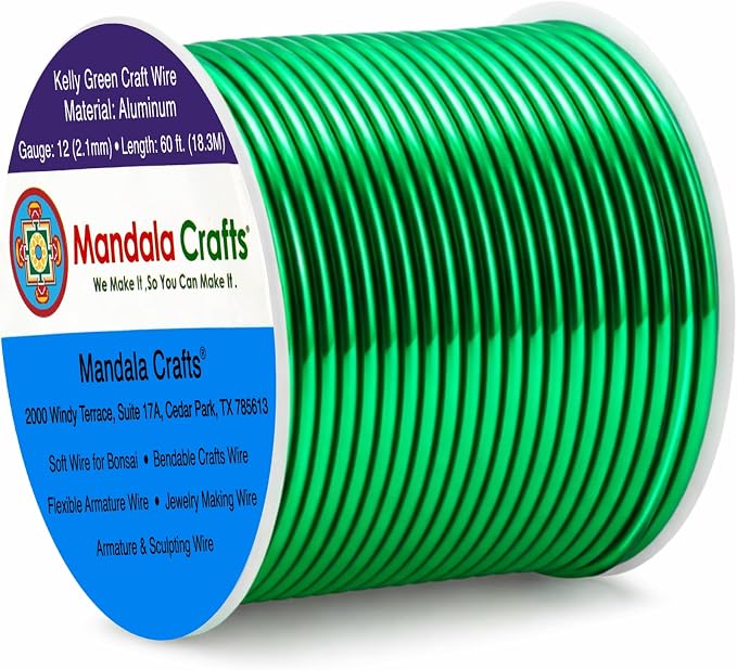 Mandala Crafts 12 Gauge Kelly Green Anodized Aluminum Craft Wire, 60 FT | by MandalaCrafts