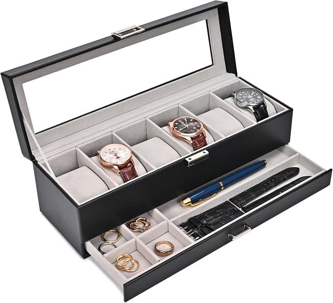 ProCase Watch Box, 6 Slot Watches Display Case by ProCase