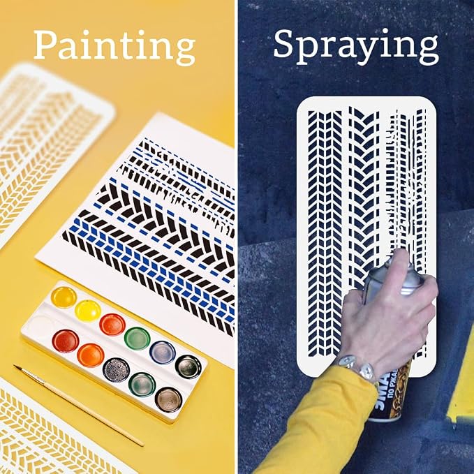 2Pcs Car Tire Tracks Stencils for Painting, 11.8"x5.9" Splice Texture Stencil - Image 3