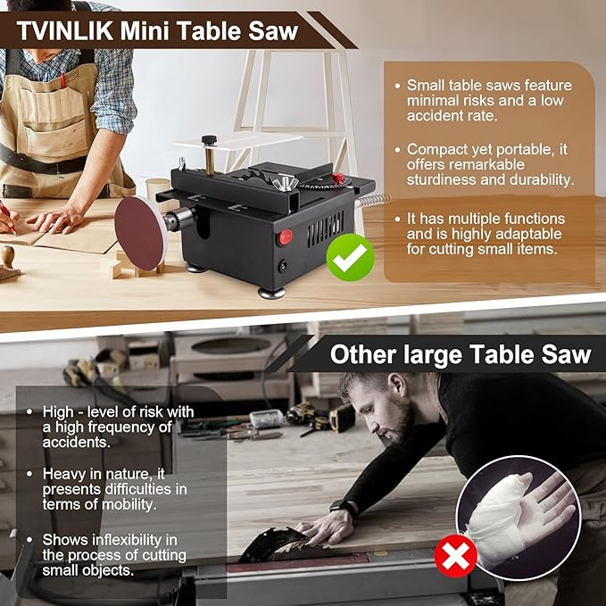 Mini Table Saw for Crafts, Portable Small Hobby Table Saw with 196 Accessories, Adjustable Speed & Angle, All-in-One Cutting, Sanding, Engraving for Wood, Plastic, PCB, Acrylic (Liftable)