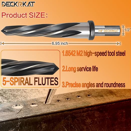 7/8" Reamer Drill Bit for Metal, M2 HSS Taper Reamer for Steel, Alloy, Wood, Plastic to Align, Enlarge Holes – 5-Spiral Flutes, 1/2" Non-Slip Shank, 22mm Car Reamer, Bridge Construction Reamer.