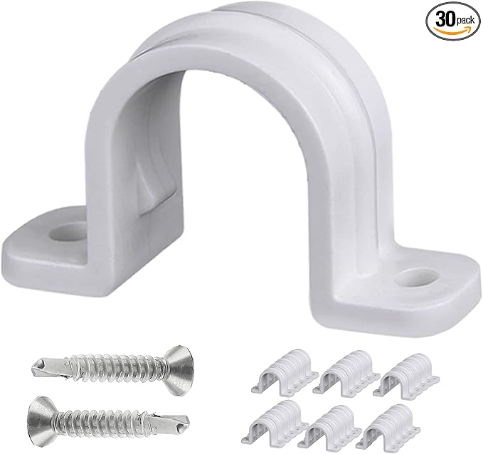 30 Pcs Conduit Pipe Strap clamp,Plastic Pipe Clamps SCH 3/4 inches(25 MM), Two Hole Plastic Pipe Clip Non-Metallic Conduit Pipe Conduit Clamps Pipe clamp PVC Conduit Clips