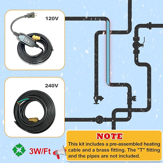 MAXKOSKO Pipe Heat Cable for Drinking Water Supply, CSA Certified Self Regulating Heater Inside Water Pipes, Safe for Use with Metal and Non Metal Pipes, 45Ft 120V