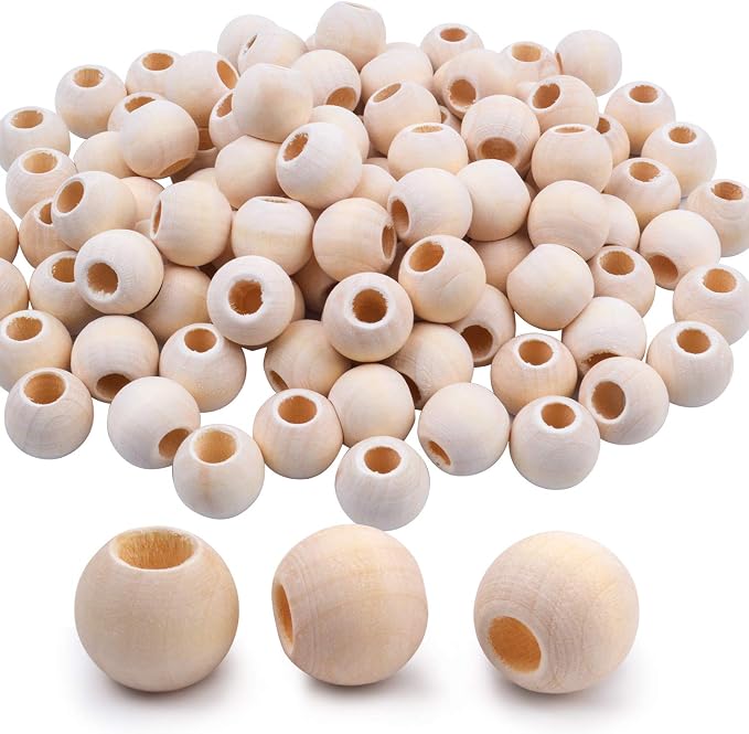 Jdesun 100 Pieces Wooden Beads, Natural Round Wood Loose Beads Wood Spacer 15mm by Jdesun