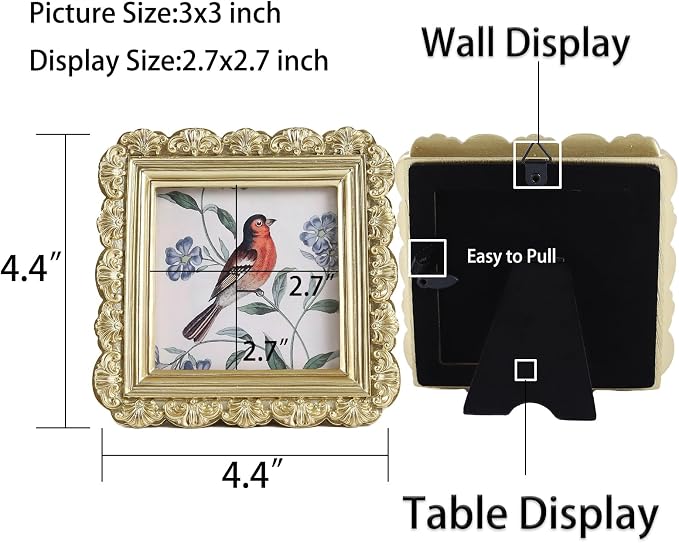 Vintage Picture Frames 3x3 Square Gold Antique Picture Frames - Image 2