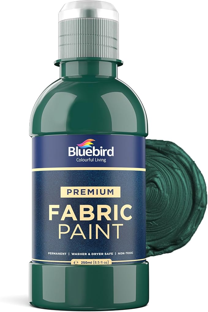 BLUEBIRD Fabric Paint, Pthalo Green, 8.5 Fl Oz, Permanent Fabric Paints by BluebirdArts