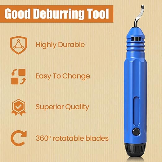 Deburring Tool with 10 High Speed Steel Blades Flexible Pipe Deburring Tool with Swivel Blades Anti-Slip Handle for 3D Printing Metal Copper PVC Aluminum Steel Wood Hole Edges (Model AMD015)