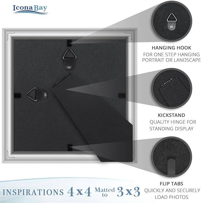 4x4 Picture Frames with 3x3 Mat, 6 Pack, Contemporary, Inspirations | These - Image 4