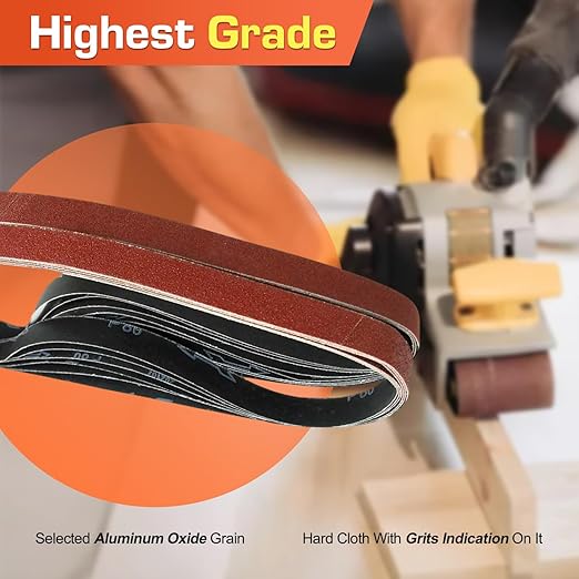 KonaFlex Sanding Belts 15 Pack 1x42 Inch Belt Sander Paper Aluminum Oxide with 60/80/120/150/240 Grits for Woodworking, Paint Sanding, Metalworking, Rust Removal