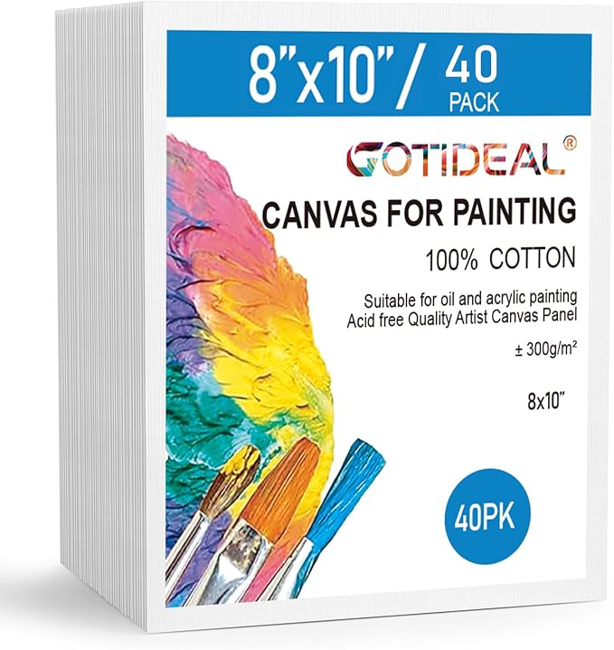 GOTIDEAL Bulk Canvas Boards for Painting, 8x10 inch Value Pack of 40, Gesso by GOTIDEAL