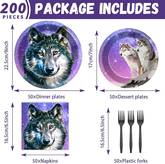 50 Guests Wolf Plates and Napkins Party Supplies Wolf Birthday Party - Image 2
