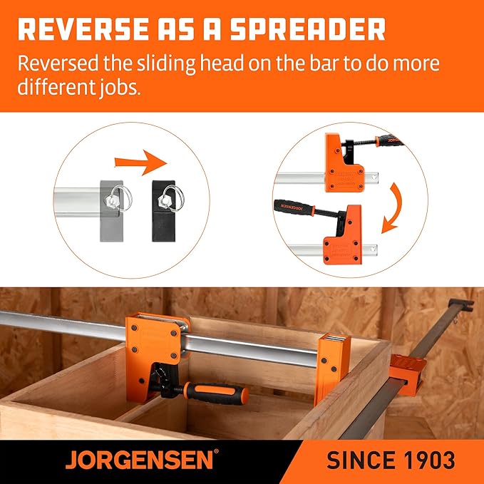 JORGENSEN 48-inch Bar Clamps, 90°Cabinet Master Parallel Jaw Bar Clamp Set, 2-pack