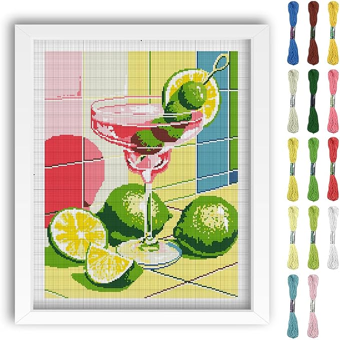 FREEBLOSS 11CT Cocktail Stamped Cross Stitch Kits Full Embroidery Kits by FreeandCreativeCraftsArt
