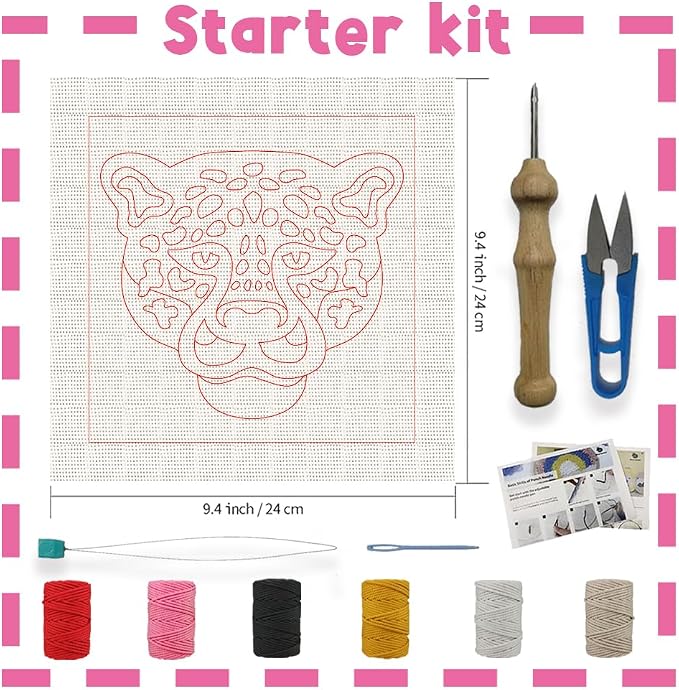 INFUNLY Punch Needle Frame Kits Pink Leopard Punch Needle Embroidery Set - Image 2