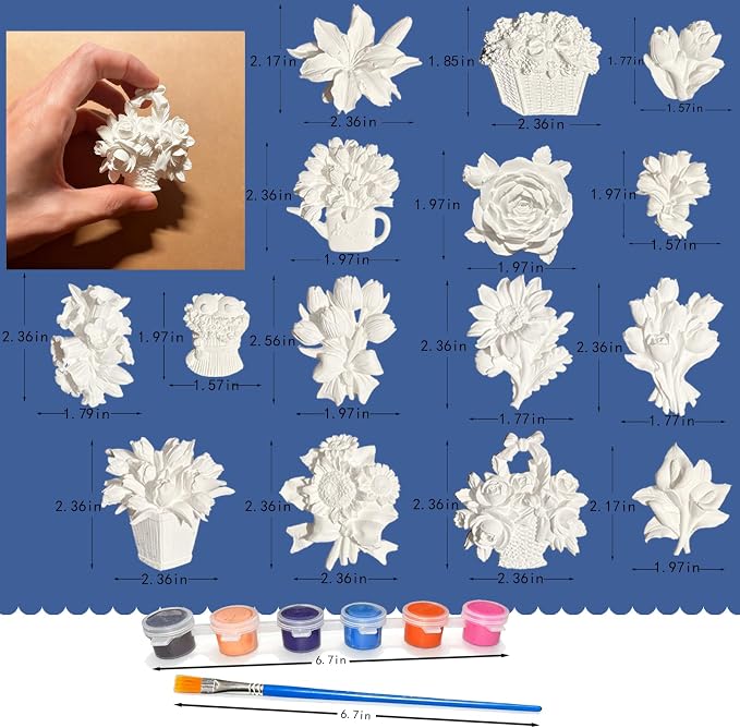15 Pcs Plaster Painting Kit, Flower Magnet Craft Kit - Image 6