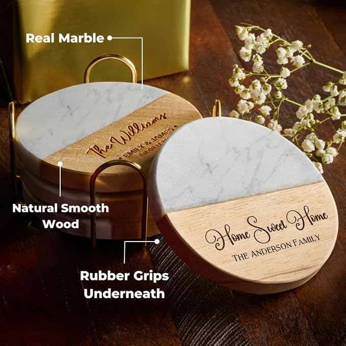 Custom Coasters Set of 4, Personalized Housewarming Gift, Engraved Gifts - Image 3