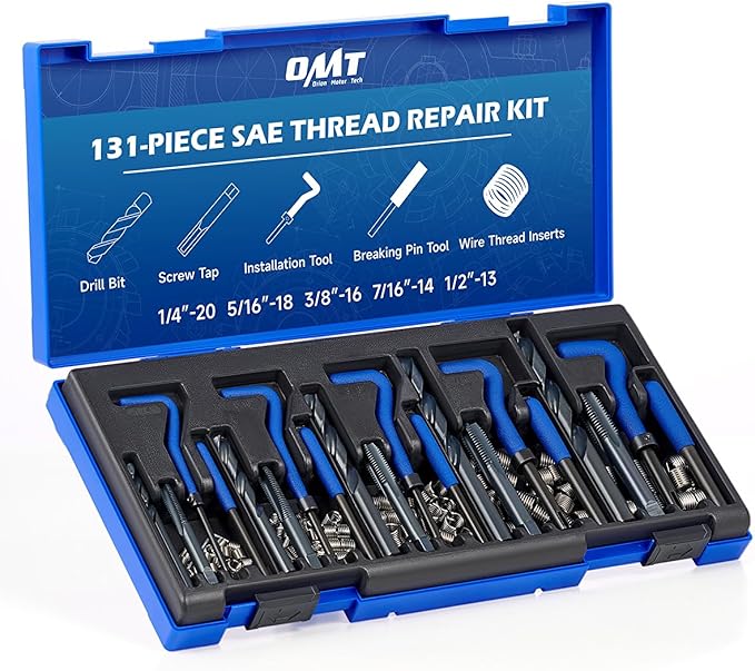 Orion Motor Tech Thread Repair Kit, SAE Helicoil Repair Kit with HSS Drill Bits Thread Inserts Taps Breakoff Installation Tools, Portable Rethreading Tool Kit in 1/4" 5/16" 3/8" 7/16" 1/2" Sizes