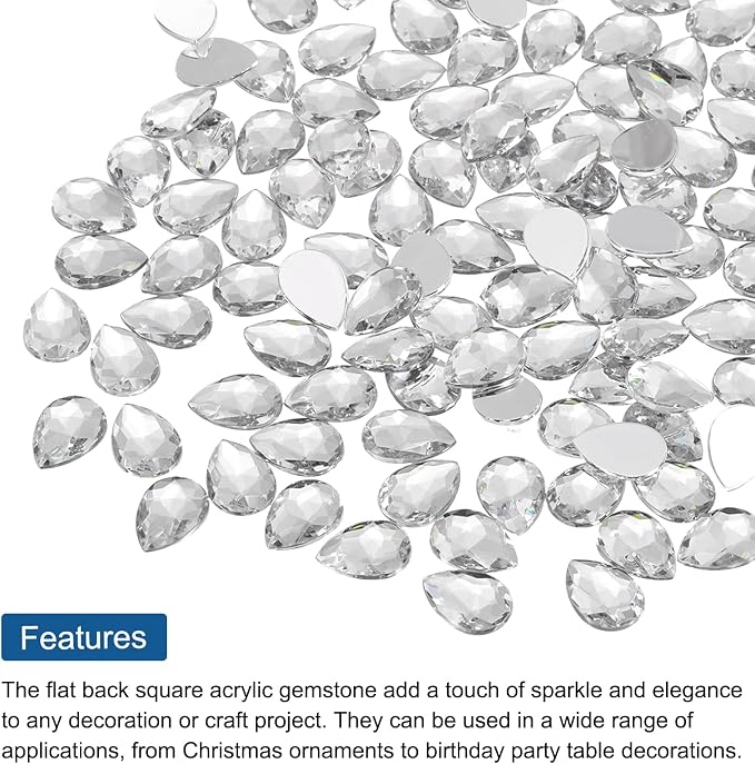 MECCANIXITY 50PCS Flat Back Acrylic Teardrop Gems 10x14mm Artificial Rhinestones - Image 4