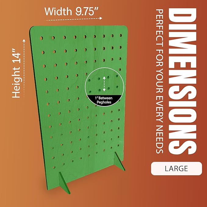 Torched Pegboard Display Stand for Jewelry, Craft Shows, Selling, Vendor Events, Tools, Peg Board Accessories Rack Organizer, Large 9.75" L x 4.3" W x 14" H, Green