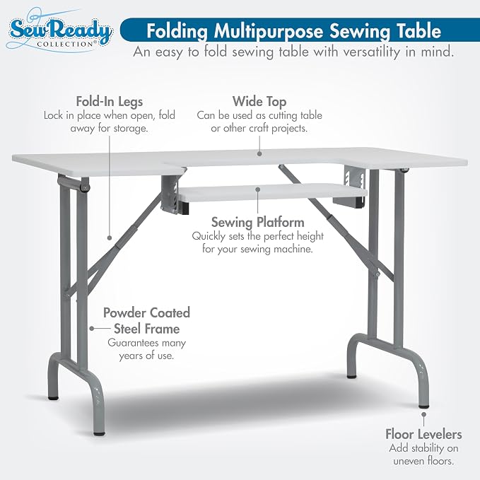 Studio Designs Folding Multipurpose Sewing & Craft Table w/ Machine Shelf - Image 4