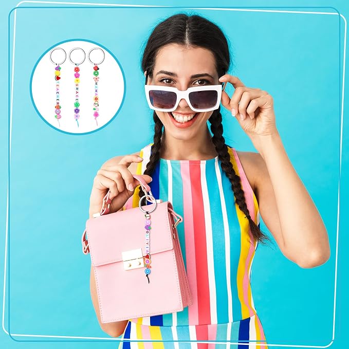 Landical 564 Pcs DIY Fruit Bead Keychain Kit Summer Key Chain Making Craft - Image 4