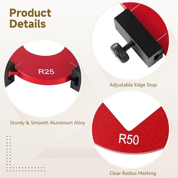 2 PCS Router Corner Radius Templates, Arc Templates with Edge Trimmer for Woodworking, Precise Woodworking Router Jigs and Templates, R10 R15 R20 R25 R30 R35 R40 R50