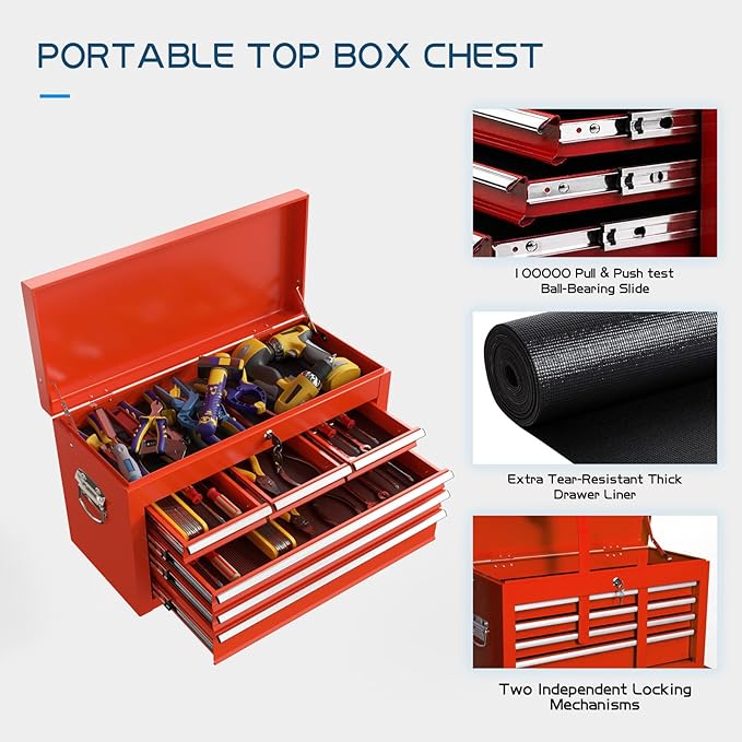 8-Drawers Large Tool Chest, 2-in-1 Detachable Garage Rolling Tool Box Metal Tool Storage Cabinet Removable Lockable Tool Cart with Wheels and Drawers