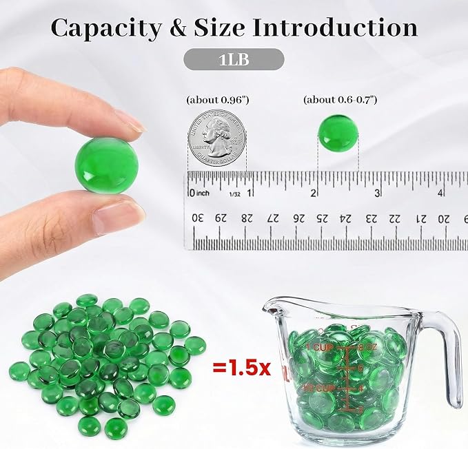 FUTUREPLUSX 1LB Green Flat Glass Marbles, Premium Colored Gems Fish Bowl - Image 2