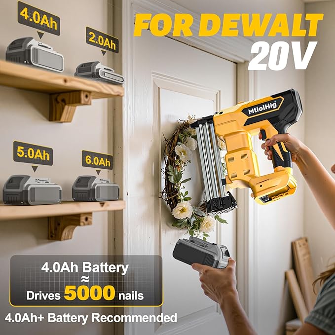 Cordless Brad Nailer 2-in-1 Compatible with Dewalt Battery, 5/8 to 1-1/4 Inch Electric Nail Gun/Staple Gun, 18 Gauge Nail Gun Brushless Motor with 1000 Nails for Wood Carpentry