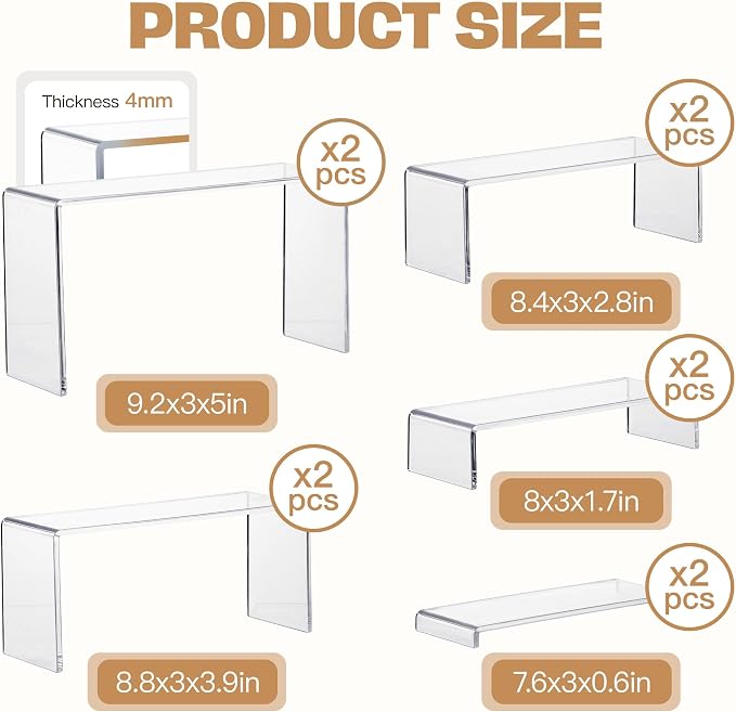 Goabroa 2 Sets 10 Pcs Clear Display Risers, Rectangular Risers Display Stands - Image 3