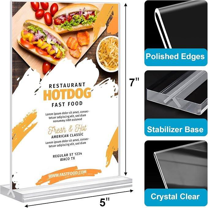 Acrylic Sign Holder 5 x 7, 30 Pack Clear Table Menu Vertical Display Stand - Image 4