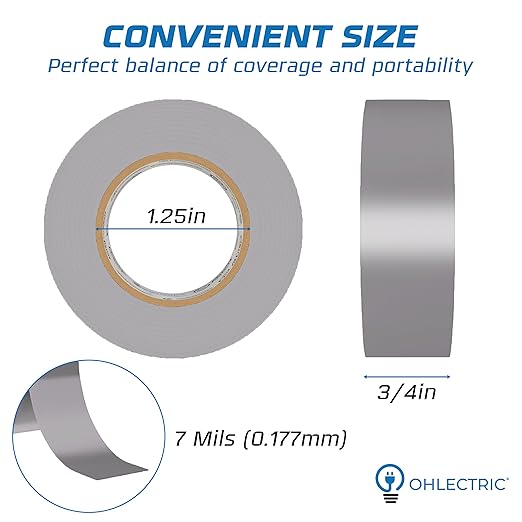 OHLECTRIC Professional Grade Vinyl Electrical Tape (1 Pack) Grey - 7 Mil Thick Flame-Retardant, Heat & Weather Resistant 3/4 Inch x 60 Feet | Ideal for Contractors & Electricians
