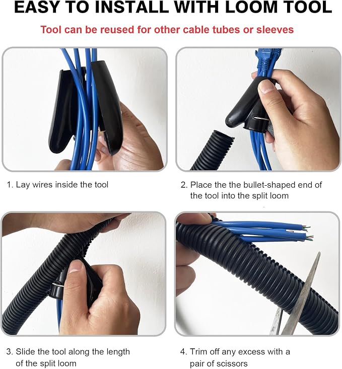 25ft - 1/2 inch Flame Retardant Split Wire Loom Tubing - Flexible Wire Covers - Image 7
