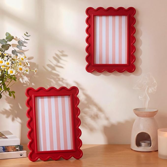 AceOrbit 4x6 Inches Red Flower Wavy Scalloped Picture Frame Cute Wavy Edge - Image 5