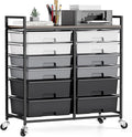 Rolling Storage Cart with 12 Drawers, Wooden Tabletop Utility Cart by TOOLF