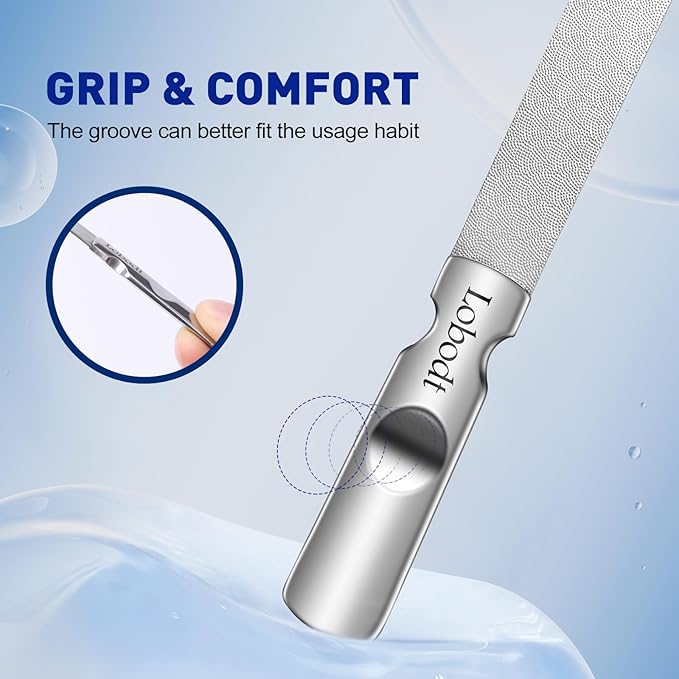 Stainless Steel Nail File with Anti-Slip Handle and Leather Case, Double Sided and Files Nails Easily for Men and Woman,Great for Home Salon or Travel Use (2 PCS Metal)