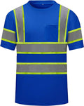 High Visibility Shirts Quick Dry Safety T Shirts with Reflective Strips and Pocket Short Sleeve Mesh Hi Vis Construction Work Class 2 Shirt for Men/Women Blue,Medium