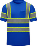 High Visibility Shirts Quick Dry Safety T Shirts with Reflective Strips and Pocket Short Sleeve Mesh Hi Vis Construction Work Class 2 Shirt for Men/Women Blue,Small