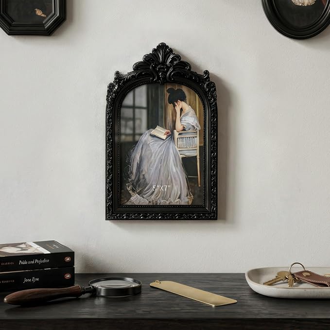 5x7 Vintage Black Picture Frame, Ornate Arched Photo Frame, Glass Front - Image 3
