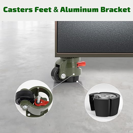 Leveling Machine Casters Wheels, Heavy Duty Workbench Casters with Ratchet Arm 2200 LBS, Green Retractable Casters Set of 4, Nylon Wheels & Leveling Feet, Suitable for Equipment, Workbench